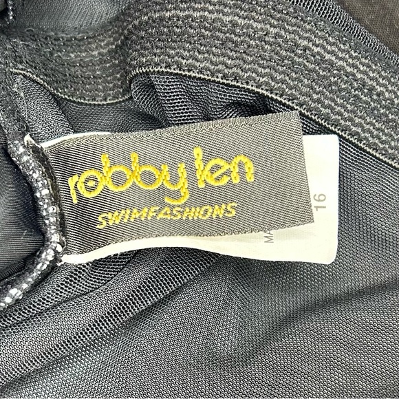 Robbie Len Women’s One Piece Swimsuit Black and White Faux Wrap Size 16 - Picture 5 of 10